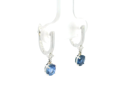 Blue sapphire and diamond drop earrings in 18K white gold