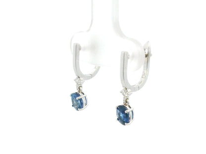 Blue sapphire and diamond drop earrings in 18K white gold