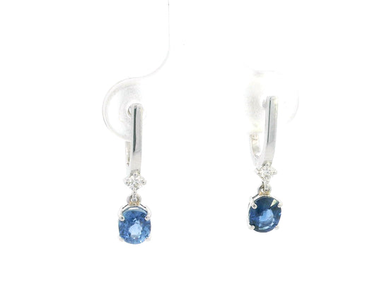 Blue sapphire and diamond drop earrings in 18K white gold
