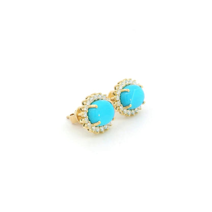 Turquoise and diamond halo stud earrings in 18K yellow gold