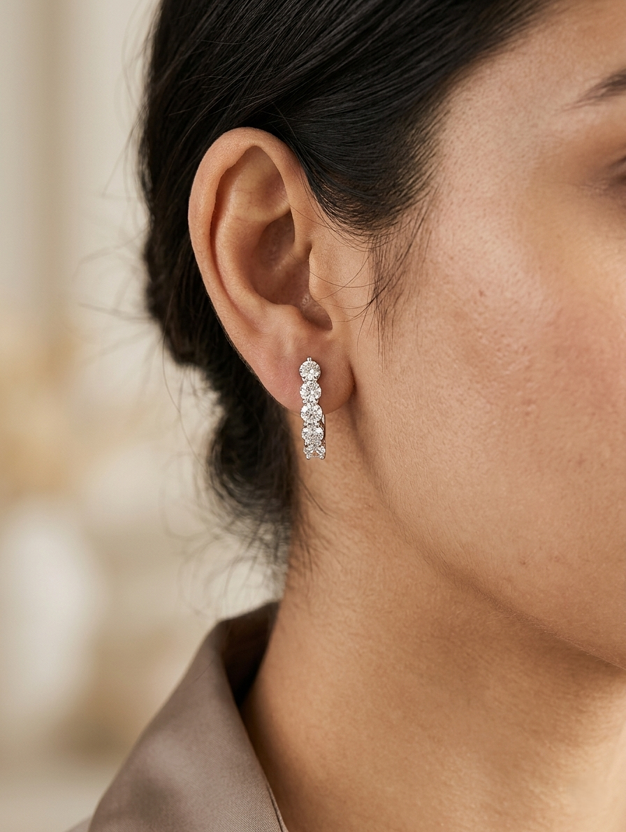 18K white gold diamond hoop earrings with 2.11 carat round natural diamonds