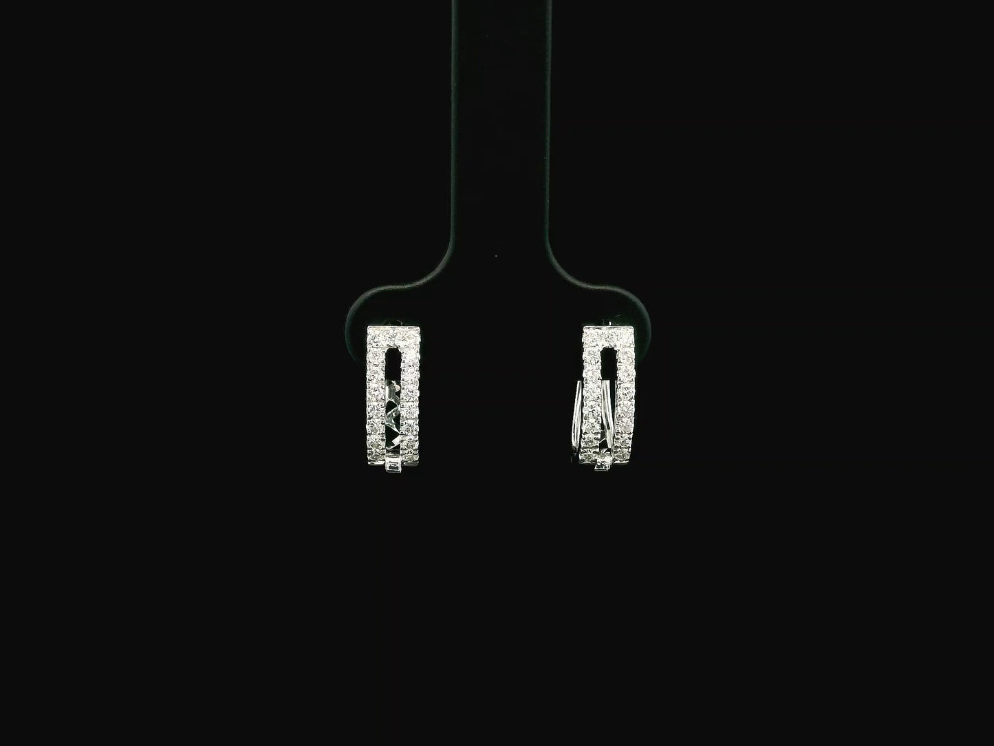 Double row  diamond hoop earrings in 18K white gold with pavé-set natural diamonds.