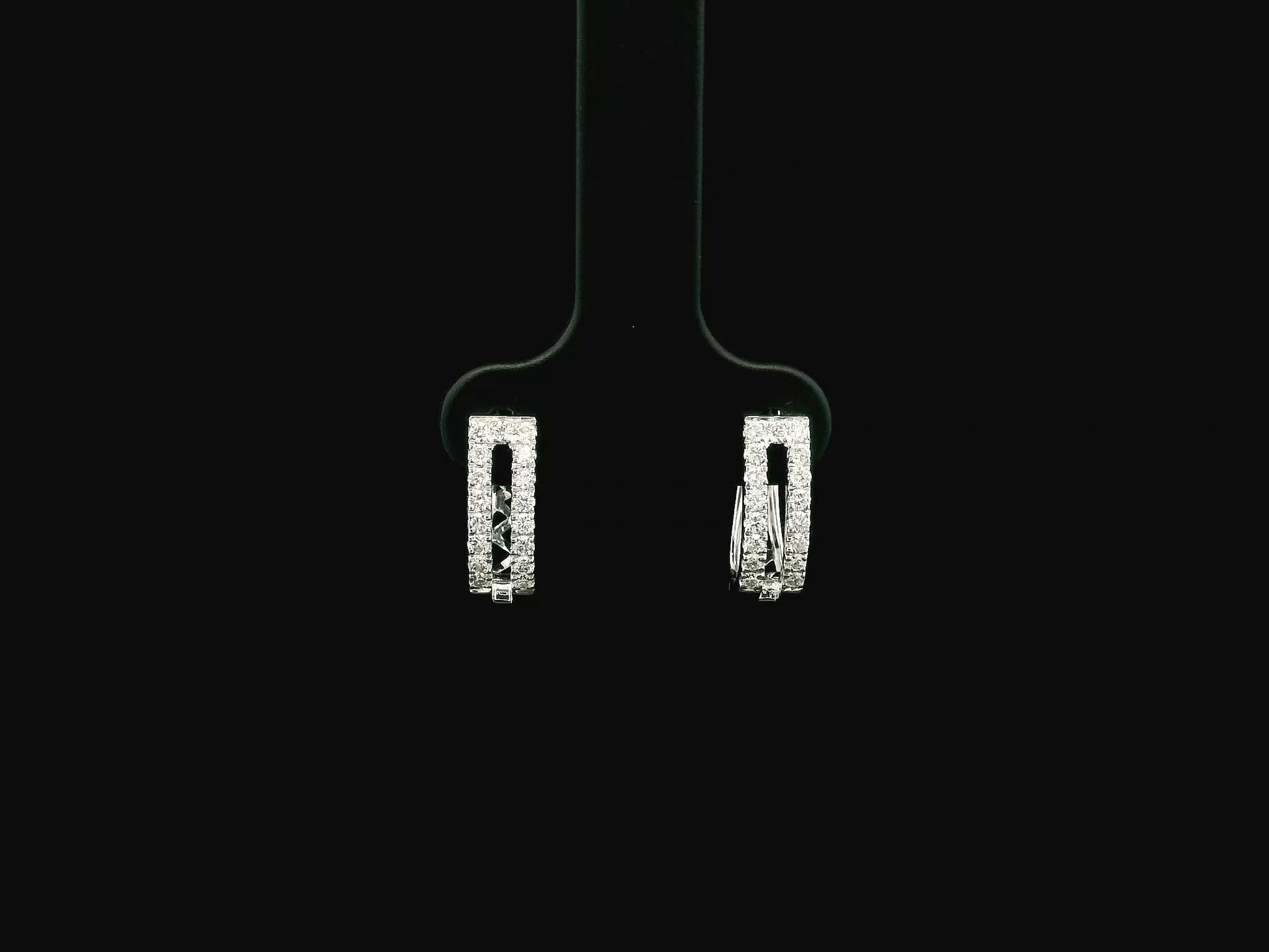 Double row  diamond hoop earrings in 18K white gold with pavé-set natural diamonds.
