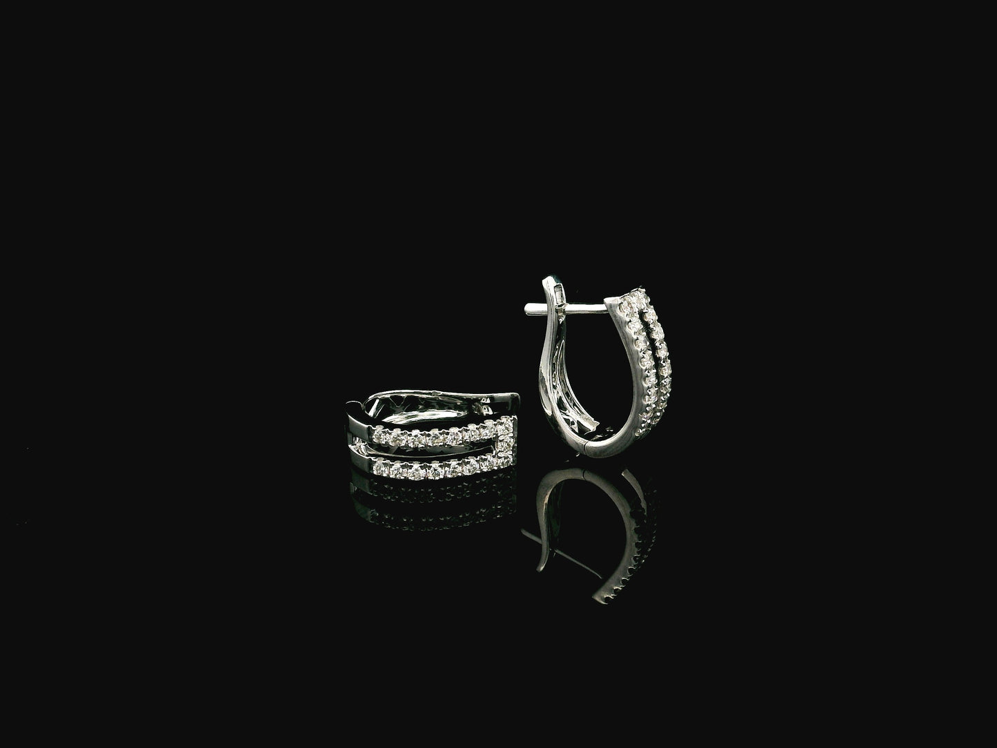Double row  diamond hoop earrings in 18K white gold with pavé-set natural diamonds.