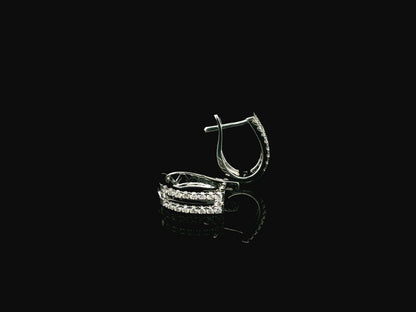 Double row  diamond hoop earrings in 18K white gold with pavé-set natural diamonds.