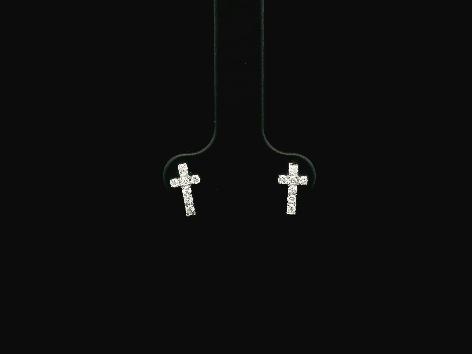 18K white gold diamond cross stud earrings with natural diamonds