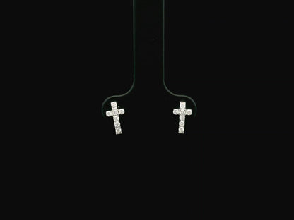 18K white gold diamond cross stud earrings with natural diamonds