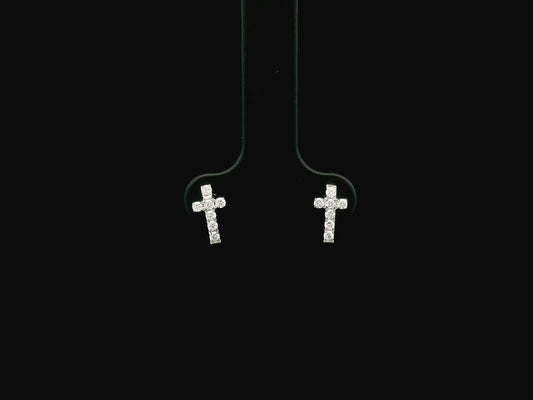 18K white gold diamond cross stud earrings with natural diamonds