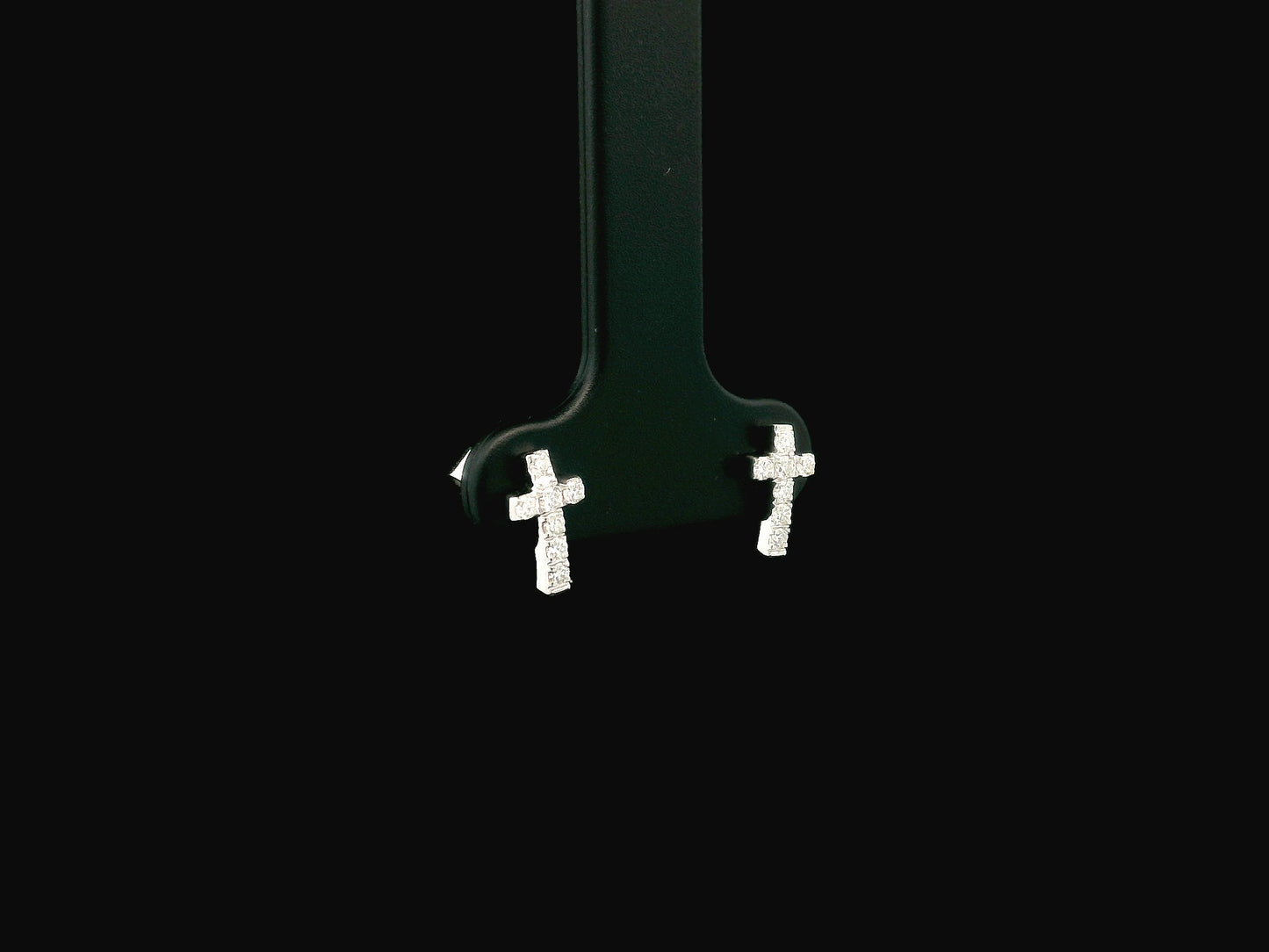 18K white gold diamond cross stud earrings with natural diamonds