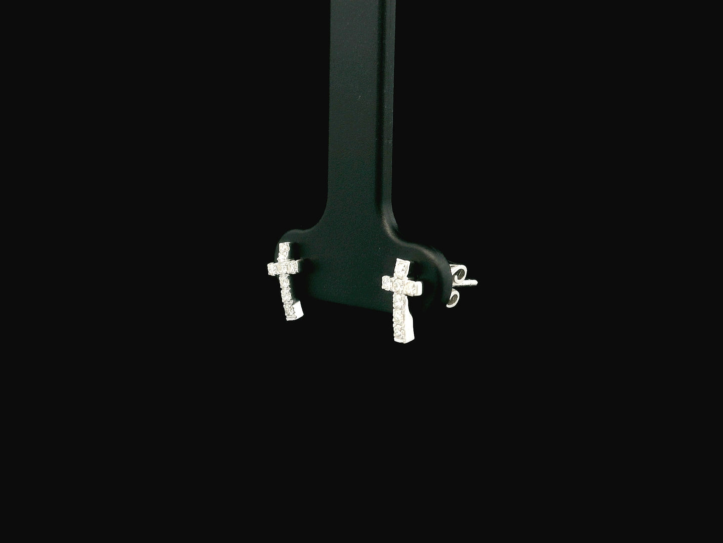 18K white gold diamond cross stud earrings with natural diamonds