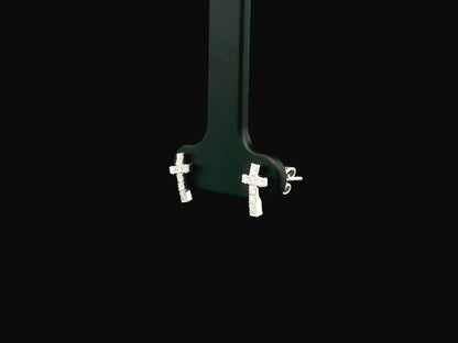 18K white gold diamond cross stud earrings with natural diamonds