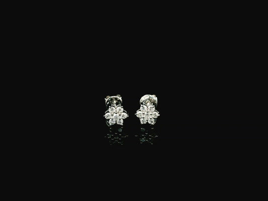 Diamond flower cluster stud earrings in 18K white gold by Emirates Diamonds