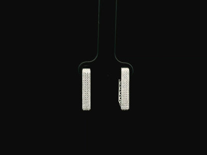 Diamond hoop earrings in 18K white gold with 0.41 carat natural diamonds and geometric rectangular design.