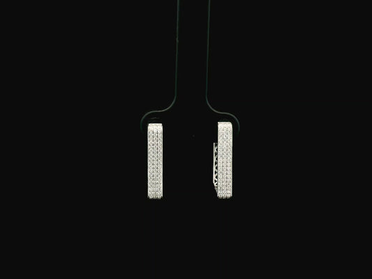 Diamond hoop earrings in 18K white gold with 0.41 carat natural diamonds and geometric rectangular design.