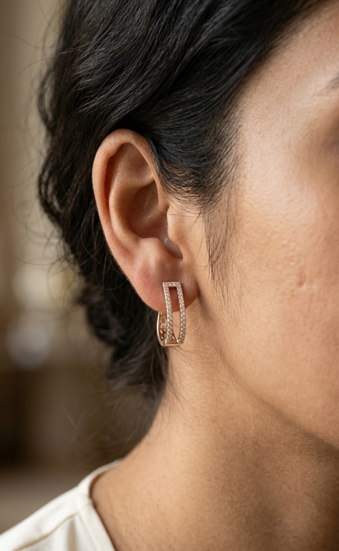 Double row diamond hoop earrings in 18K rose gold with 0.56 carat natural diamonds
