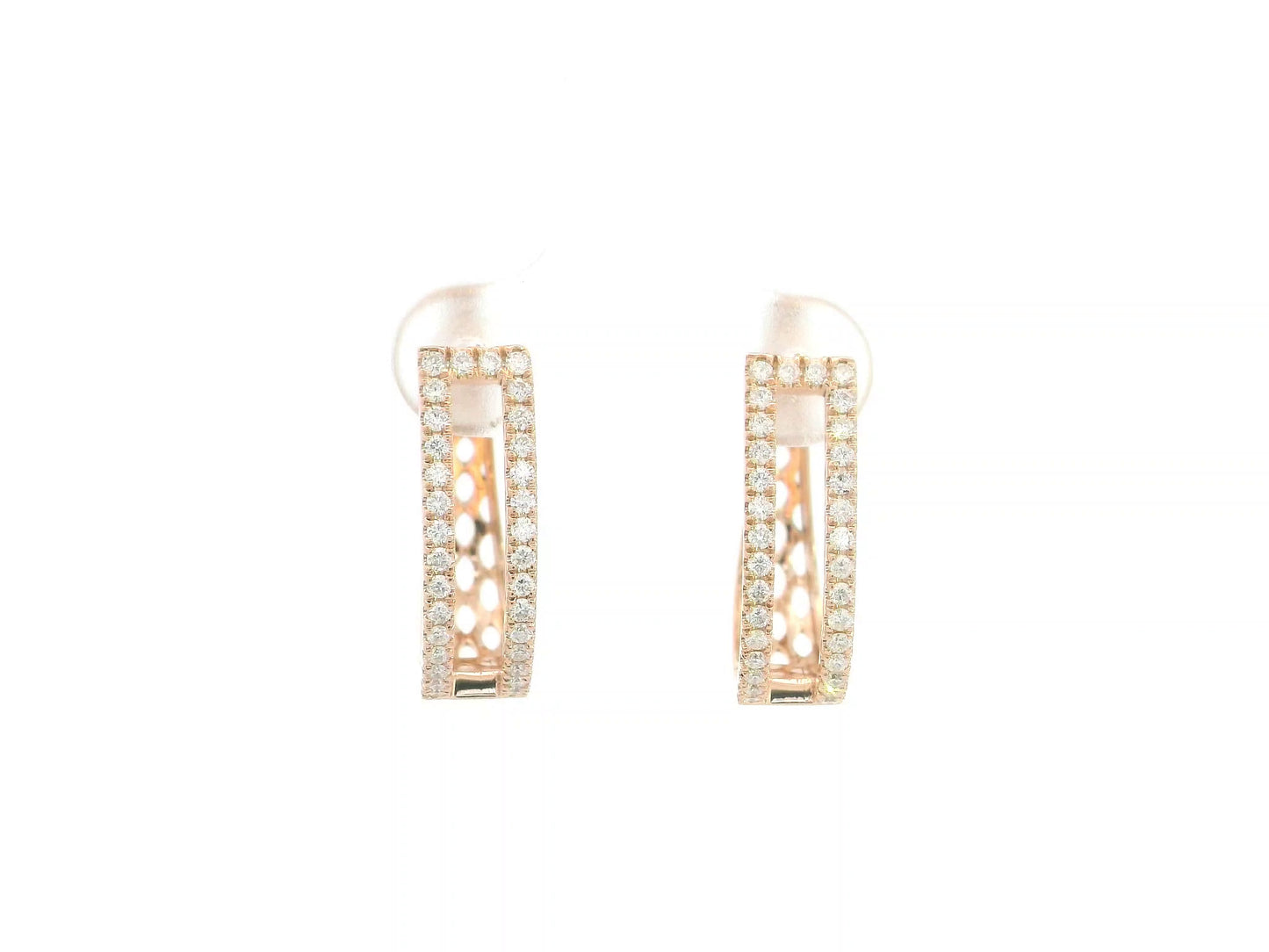 Double row diamond hoop earrings in 18K rose gold with 0.56 carat natural diamonds