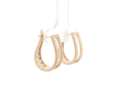 Double row diamond hoop earrings in 18K rose gold with 0.56 carat natural diamonds