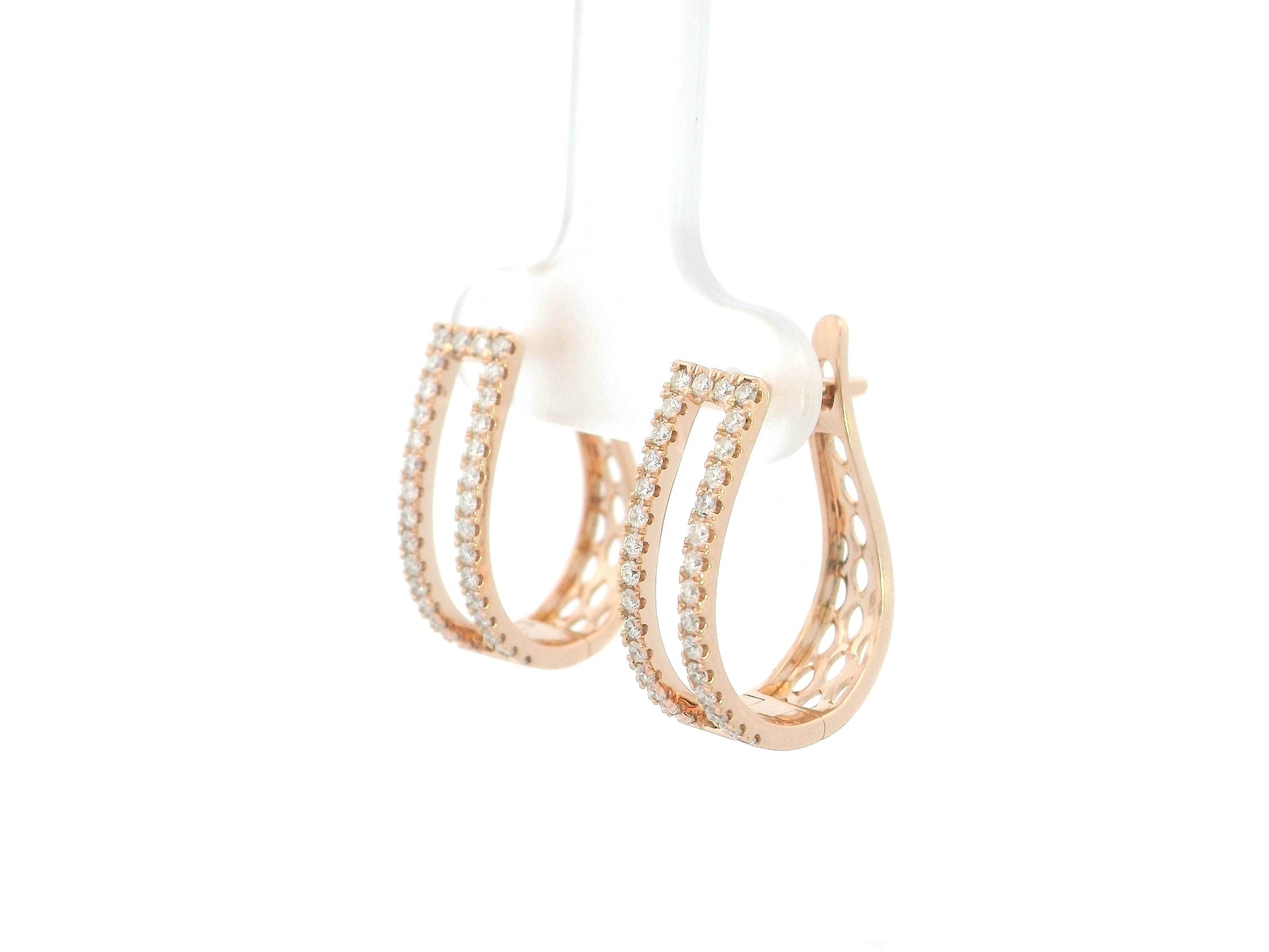 Double row diamond hoop earrings in 18K rose gold with 0.56 carat natural diamonds