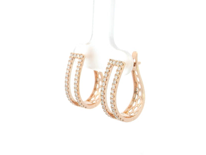Double row diamond hoop earrings in 18K rose gold with 0.56 carat natural diamonds