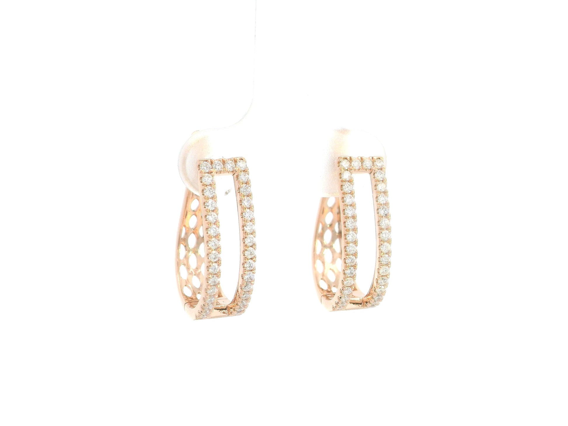 Double row diamond hoop earrings in 18K rose gold with 0.56 carat natural diamonds