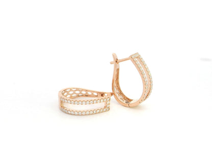 Double row diamond hoop earrings in 18K rose gold with 0.56 carat natural diamonds