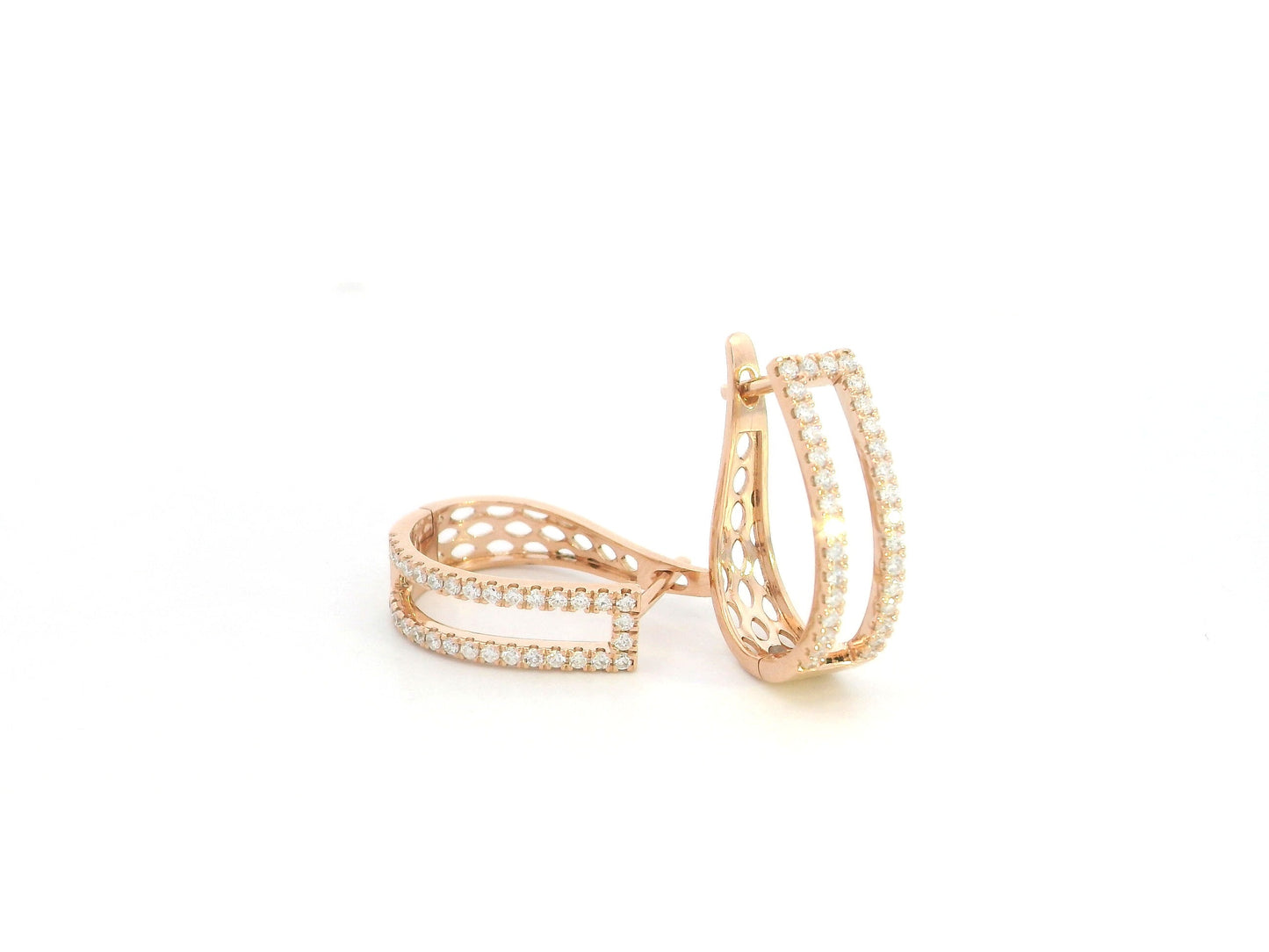 Double row diamond hoop earrings in 18K rose gold with 0.56 carat natural diamonds