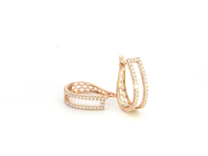 Double row diamond hoop earrings in 18K rose gold with 0.56 carat natural diamonds