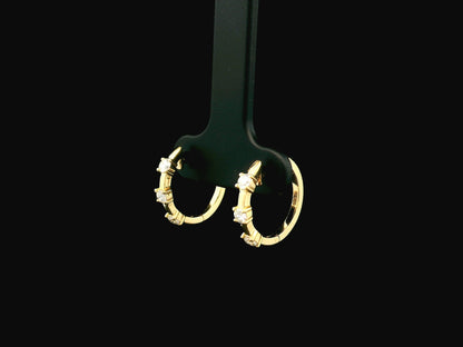 18K yellow gold diamond hoop earrings with round brilliant diamonds totaling 0.36 carat