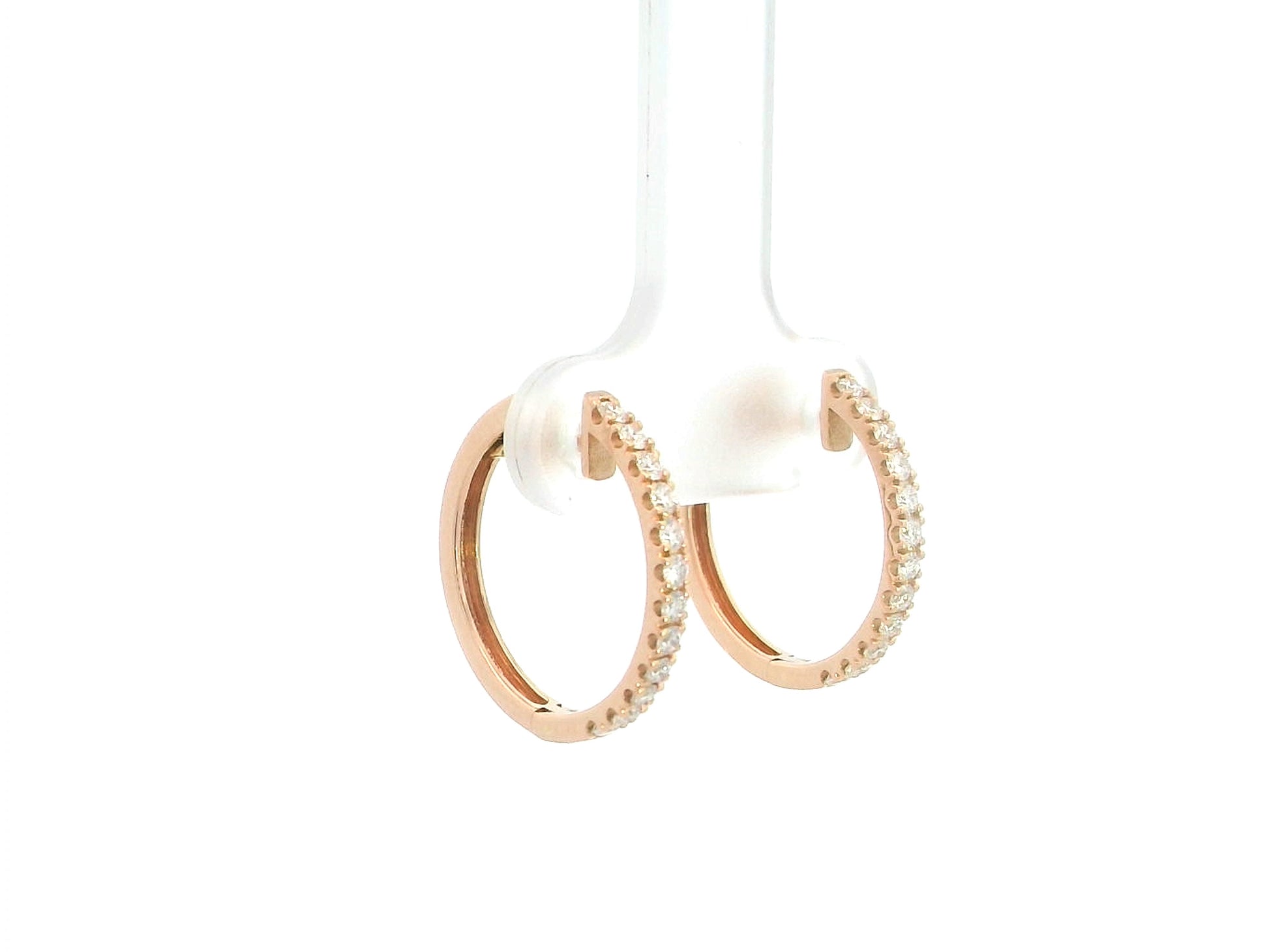 18K rose gold diamond hoop earrings featuring 0.48 carat natural diamonds in a classic elegant hoop design.