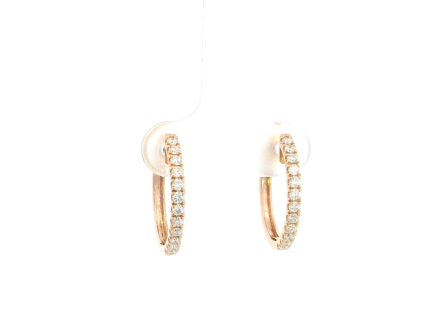 18K rose gold diamond hoop earrings featuring 0.48 carat natural diamonds in a classic elegant hoop design.