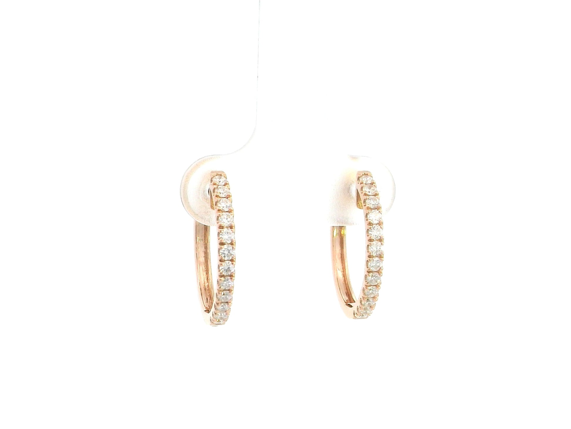 18K rose gold diamond hoop earrings featuring 0.48 carat natural diamonds in a classic elegant hoop design.
