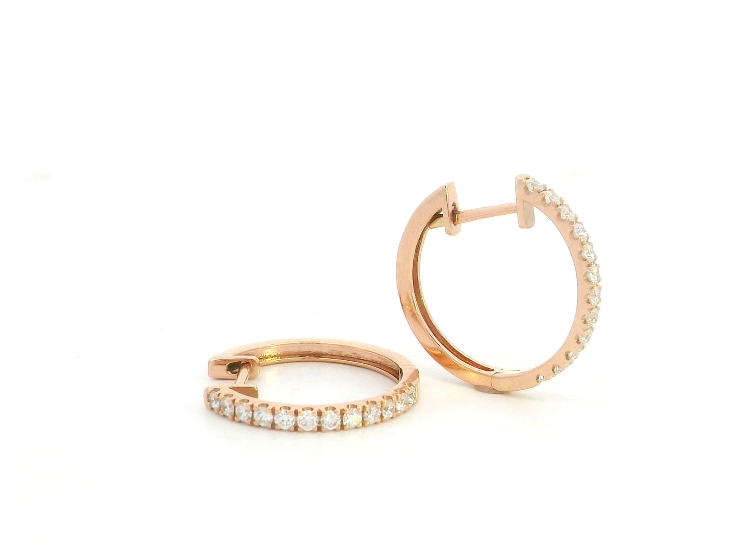 18K rose gold diamond hoop earrings featuring 0.48 carat natural diamonds in a classic elegant hoop design.