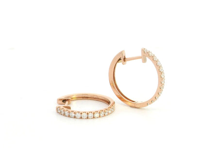 18K rose gold diamond hoop earrings featuring 0.48 carat natural diamonds in a classic elegant hoop design.