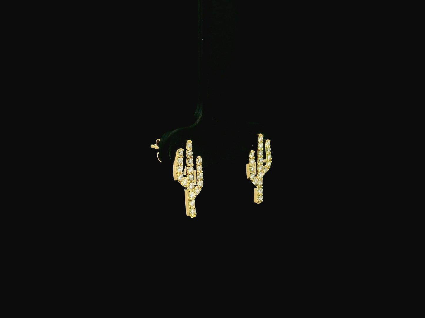 18K yellow gold cactus stud earrings featuring 0.29 carat natural diamonds with butterfly push back closures.