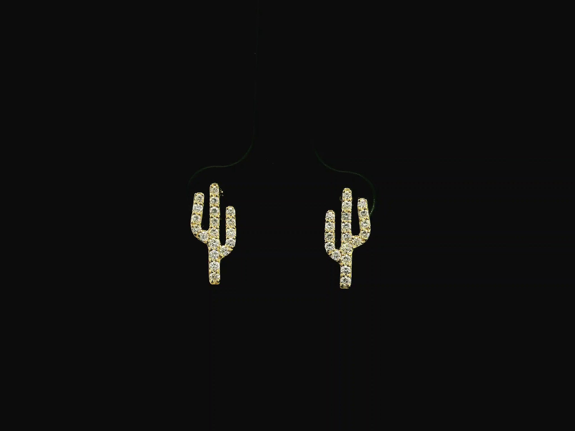 18K yellow gold cactus stud earrings featuring 0.29 carat natural diamonds with butterfly push back closures.
