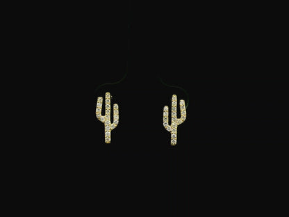 18K yellow gold cactus stud earrings featuring 0.29 carat natural diamonds with butterfly push back closures.