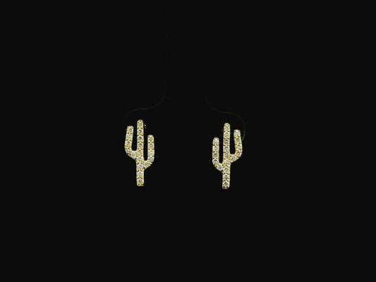 18K yellow gold cactus stud earrings featuring 0.29 carat natural diamonds with butterfly push back closures.
