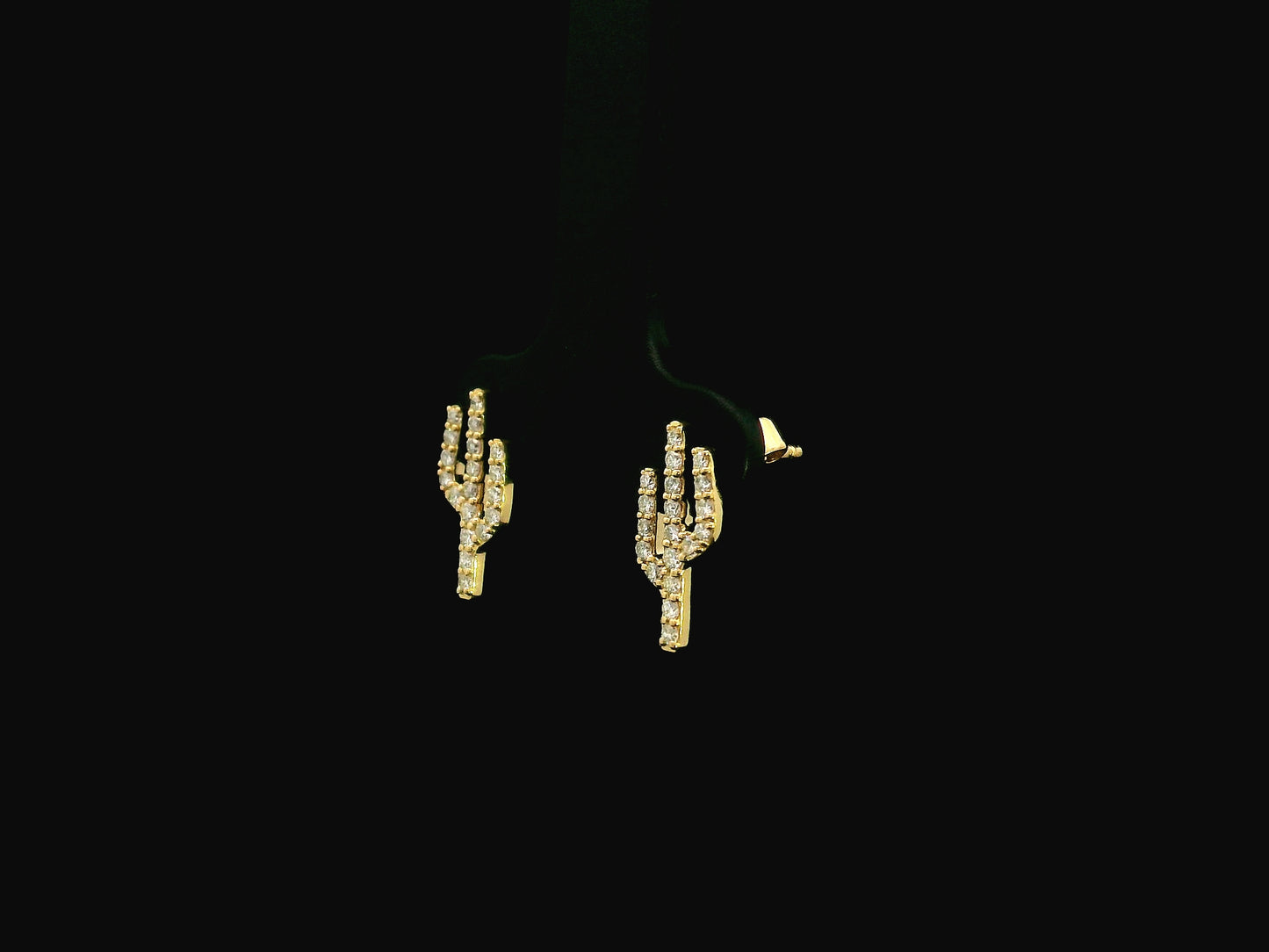 18K yellow gold cactus stud earrings featuring 0.29 carat natural diamonds with butterfly push back closures.