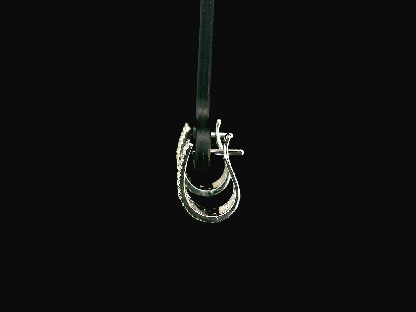 18K white gold diamond hoop earrings featuring 0.30 carat natural diamonds in a modern rectangular hoop design with hinged closures.