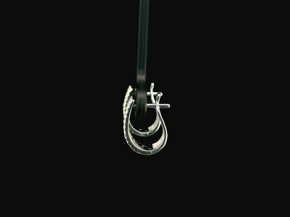 18K white gold diamond hoop earrings featuring 0.30 carat natural diamonds in a modern rectangular hoop design with hinged closures.
