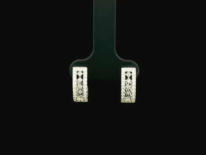 18K white gold diamond hoop earrings featuring 0.30 carat natural diamonds in a modern rectangular hoop design with hinged closures.