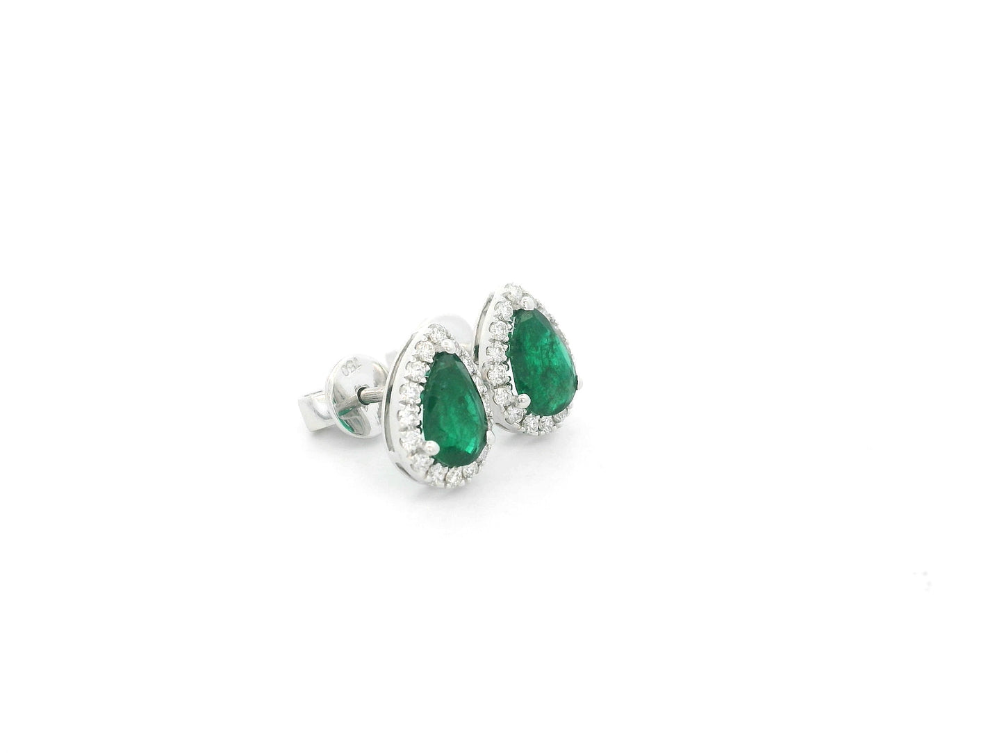 Emerald Halo Stud Earrings in 18K White Gold with Diamonds