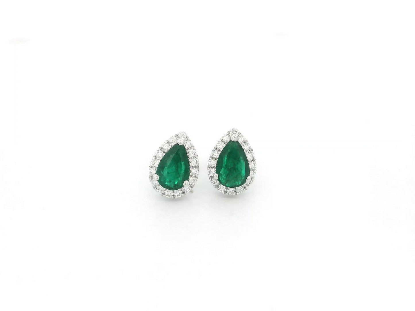 Emerald Halo Stud Earrings in 18K White Gold with Diamonds