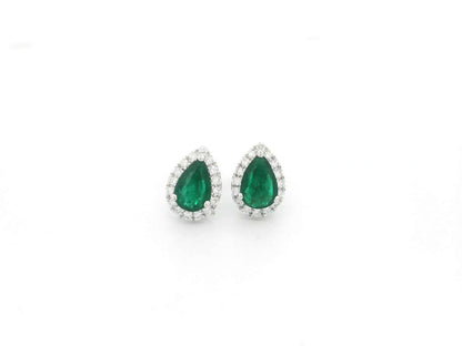 Emerald Halo Stud Earrings in 18K White Gold with Diamonds