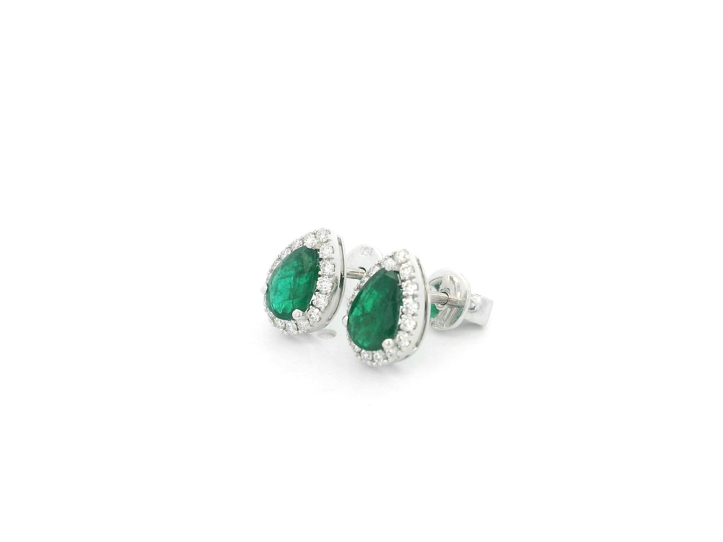 Emerald Halo Stud Earrings in 18K White Gold with Diamonds