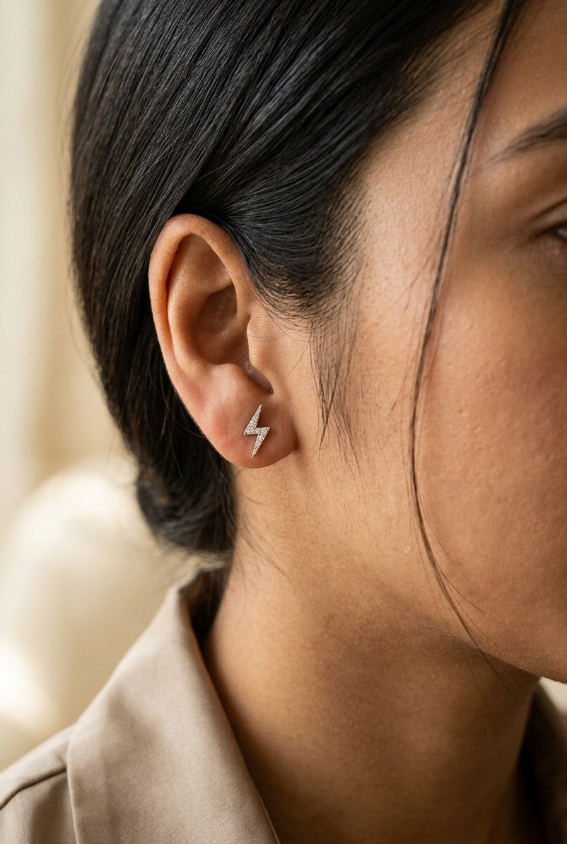 Diamond Lightning Bolt Stud Earrings in 18K Yellow Gold