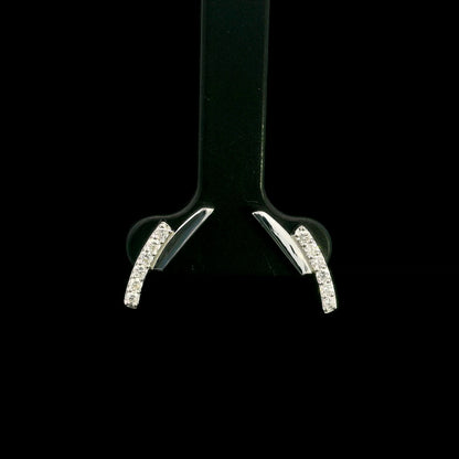 18K White Gold Diamond Curve Stud Earrings with 0.22 Carat Natural Diamonds