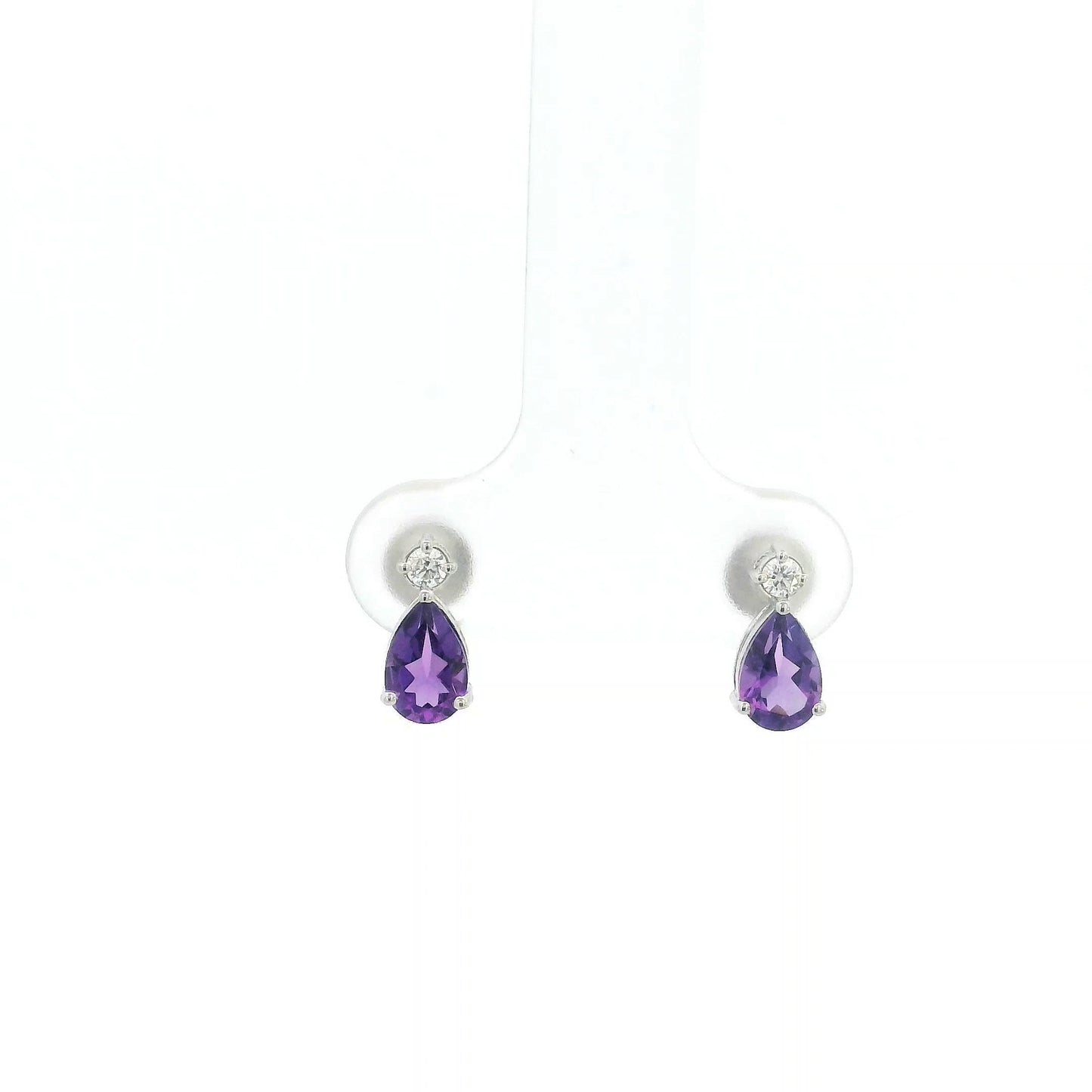 18K White Gold Amethyst Earrings with Diamond Accents