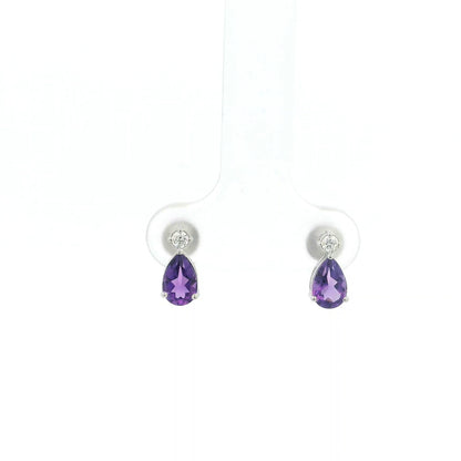 18K White Gold Amethyst Earrings with Diamond Accents