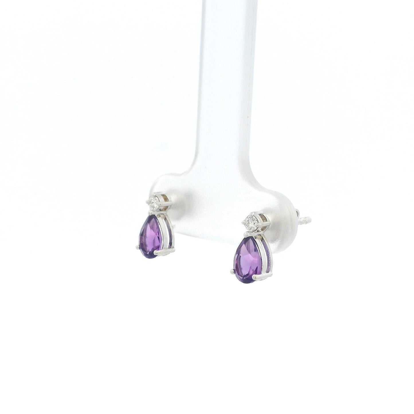 18K White Gold Amethyst Earrings with Diamond Accents